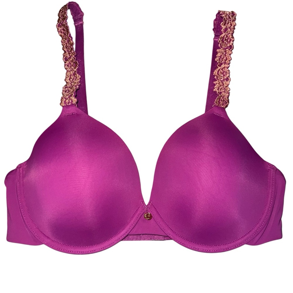 EUC Natori Pure Luxe Underwire T-shirt Bra Fuchsia Magenta Hot Pink Lace 34C